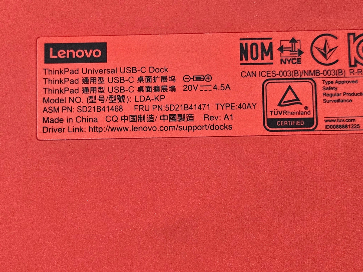 Lenovo ThinkPad USB-C Dock LDA-KP 40AY Docking Station + Genuine 90W PSU